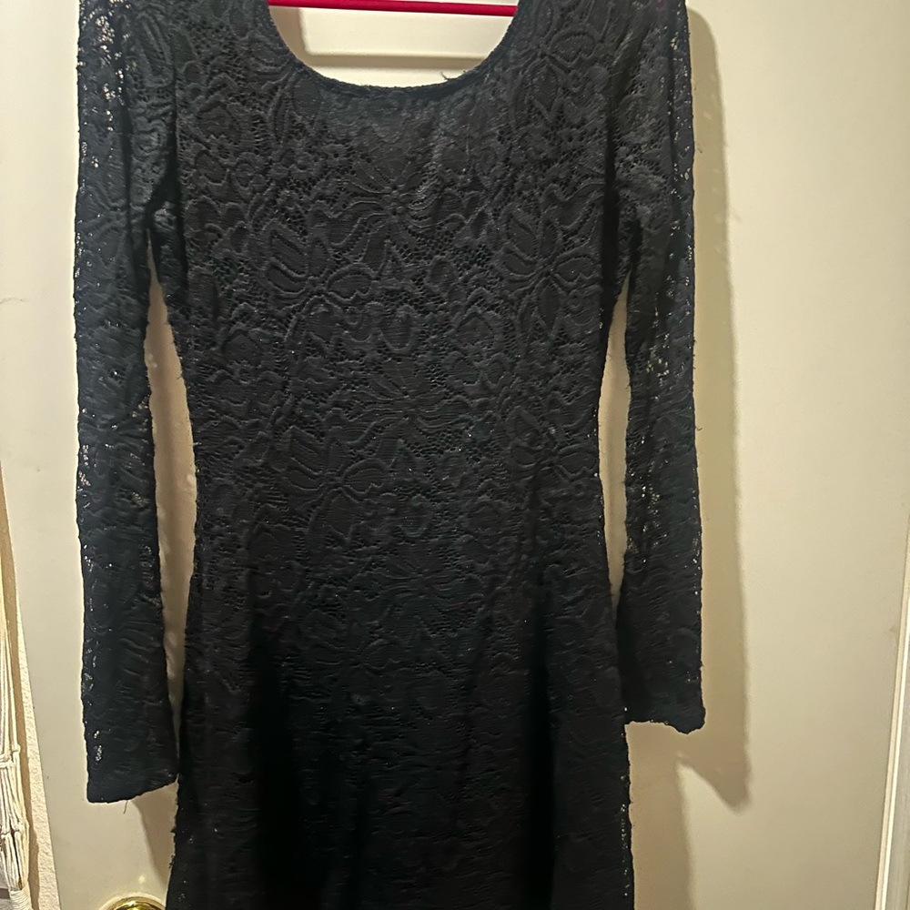 Francesca's Collections Black Lace Long Sleeve Dress